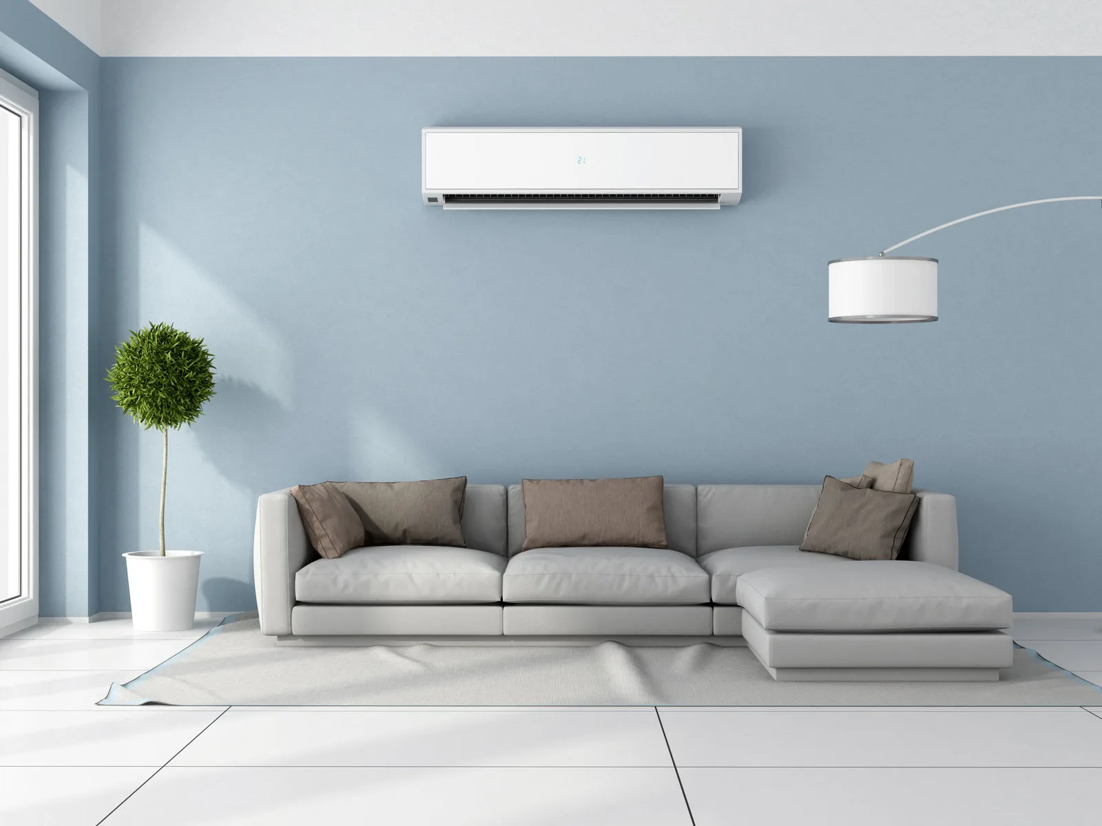 Séjour contemporain équipé d’une climatisation murale discrète